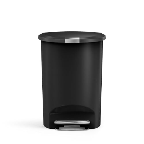 simplehuman 50 Liter / 13 Gallon Semi-Round Kitchen Step Trash Can with Secure Slide Lock, Black...