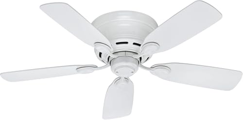 Hunter 42 inch Indoor Ceiling Fan No Light - White Ceiling Fan without Light, Low Profile Mount, 5...