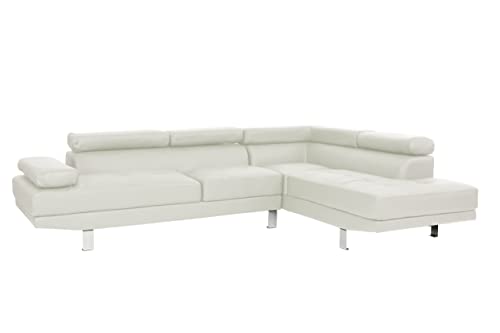 Poundex 2 Pieces Faux Leather Sectional Right Chaise Sofa, Assorted in White