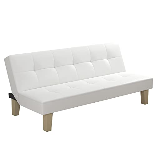 DHP Aria Futon Couch, Tufted Faux Leather Upholstery - White