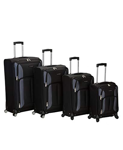 Rockland Impact Softside Spinner Wheel Luggage, Black, 4-Piece Set (18/22/26/30)