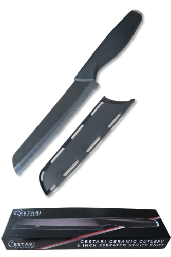 Cestari Advanced Ceramic Knife - Razor Thin Slices -Serrated Bread Knives - Never Needs Sharpening -...