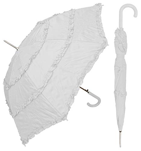 RainStoppers 48' Auto Open White Parasol Umbrella with 3-Ruffles