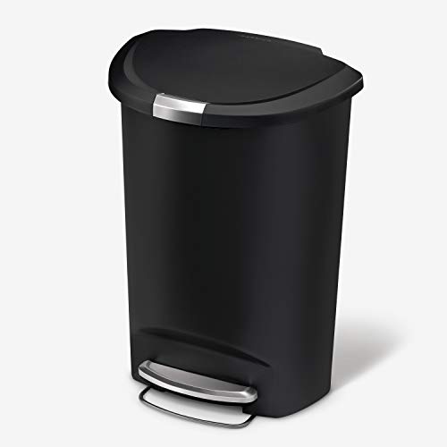 simplehuman 50 Liter / 13 Gallon Semi-Round Kitchen Step Trash Can, Black