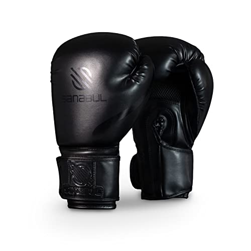 Sanabul Essential Gel Boxing Kickboxing Fighting / Bag Gloves (All Black, 8 oz)