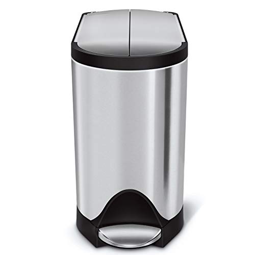 simplehuman 10 Liter / 2.6 Gallon Butterfly Lid Bathroom Step Trash Can, Brushed Stainless Steel...
