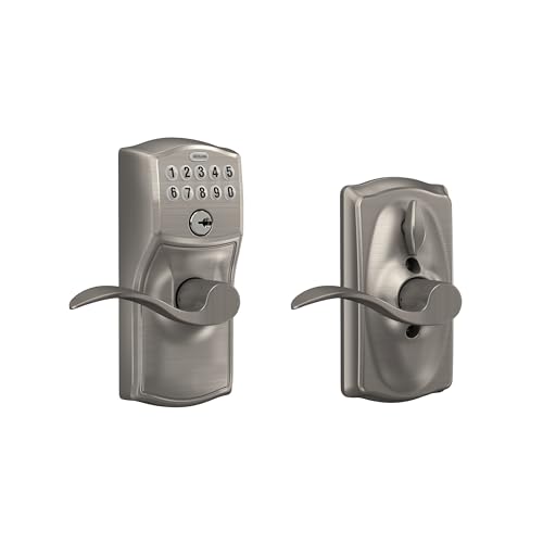 SCHLAGE FE595 CAM 619 ACC Camelot Keypad Entry with Flex-Lock and Accent Levers, Satin Nickel