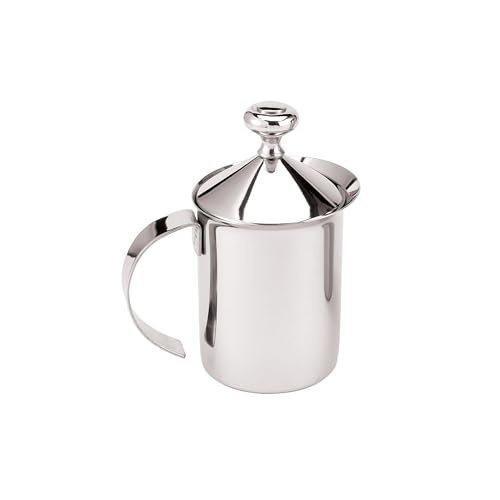 Fino Milk Creamer Frother Cappuccino Foam Pitcher with Handle and Lid, 18/8 Stainless Steel,...