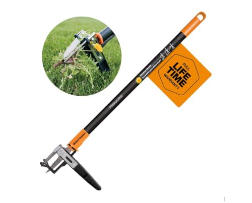 Fiskars 3-Claw Stand Up Weeder - Gardening Hand Weeding Tool with 39' Long Ergonomic Handle -...