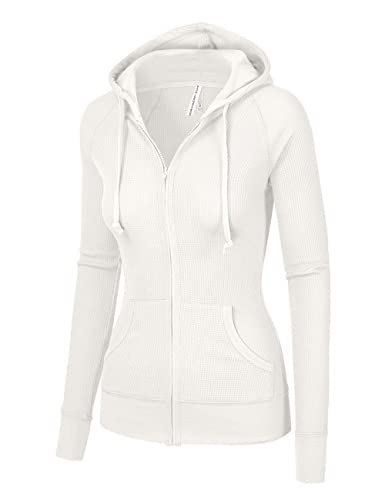 TOP LEGGING TL Women's Solid Warm Thin Thermal Knitted Casual Zip-Up Hoodie Jacket, 35-white, Large