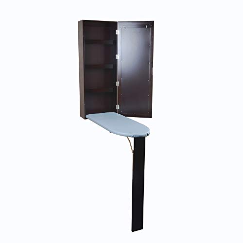 Organizedlife Brown Hide Away Ironing Board Center Cabinet Wall Mount with Mirrored Door