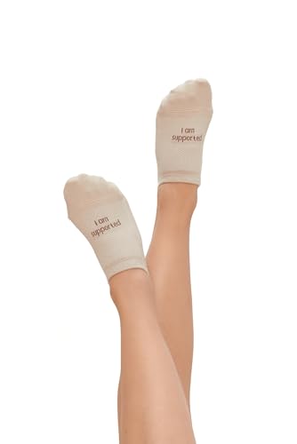 Bam&bü Women's Premium Bamboo Viscose No Show Uplifting Message Socks - 4 pairs - Beige - Small...
