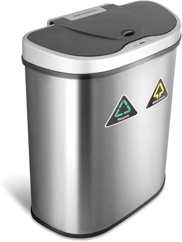 Ninestars DZT-70-11R Automatic Touchless Motion Sensor Semi-Round Trash Can/Recycler, 18.5 Gal. 70...