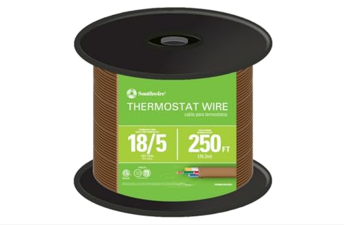 Southwire 18/5 Thermostat Wire, 250 ft, Brown Solid Copper CL2 Cable for HVAC & Alarm Systems