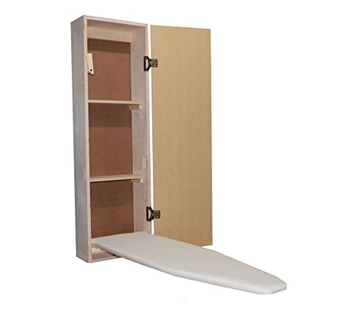 Built-in Ironing Board Cabinet Raw Wood, Iron Storage, Hide Away, Stow, Fold Away, with Routed Door