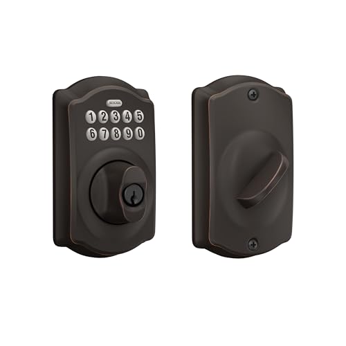 Schlage BE365 V CAM 716 Camelot Keypad Deadbolt, Electronic Keyless Entry Lock, Aged Bronze