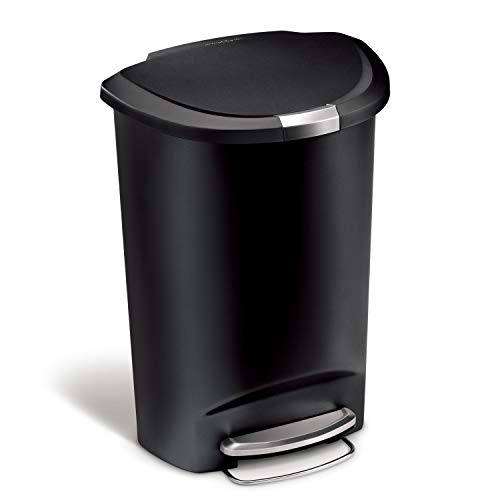 simplehuman 50 Liter / 13 Gallon Semi-Round Kitchen Step Trash Can with Secure Slide Lock, Black...