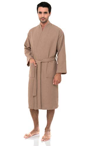 TowelSelections Mens Robe, Waffle Spa Bathrobe, Soft Kimono Bath Robe Large/X-Large Warm Taupe