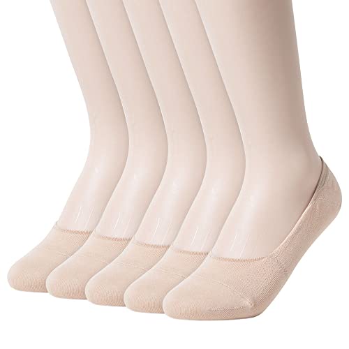 Sockstheway Womens Anti-Slip No Show Socks, Low Cut Liner Socks, Medium, Beige, 5 Pairs