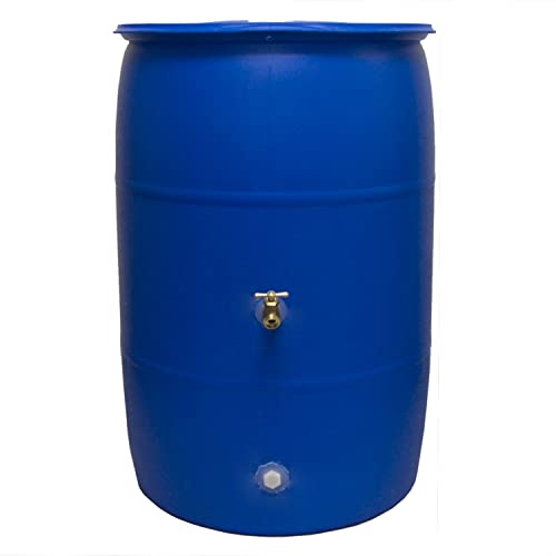 Good Ideas RB55-BLUE Big Blue Recycled Rain Barrel, 55-Gallon