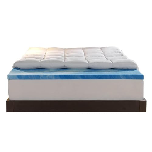 Sleep Innovations Dual Layer 4 Inch Memory Foam Mattress Topper, Queen Size, Medium Support, 2 Inch...