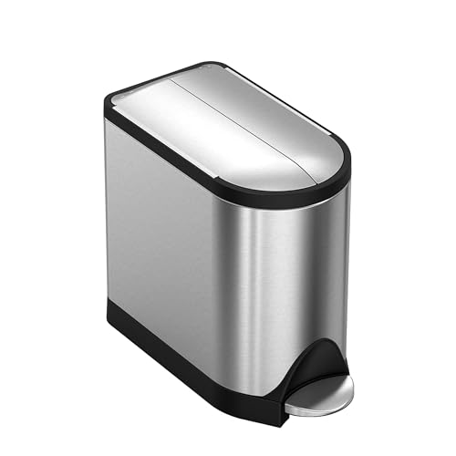 simplehuman 10 Liter / 2.6 Gallon Butterfly Lid Bathroom Step Trash Can, Brushed Stainless Steel...