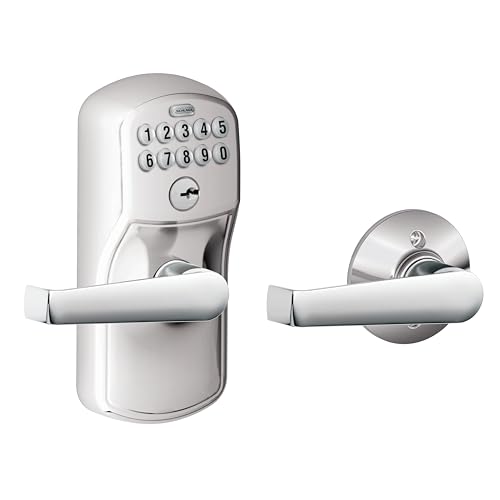 SCHLAGE FE575 PLY 626 ELA Plymouth Keypad Entry with Auto-Lock and Elan Levers, Brushed Chrome