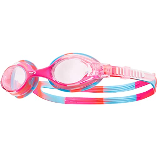 TYR Youth Tie Dye Swimple Goggles, Pink/White, One Size, Age 3-10