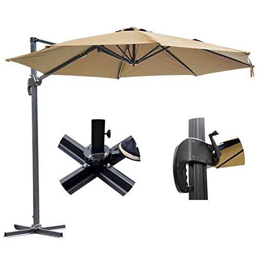 KOVAL INC. 10ft Outdoor Patio Cantilever Offset Umbrella with Stand Tan