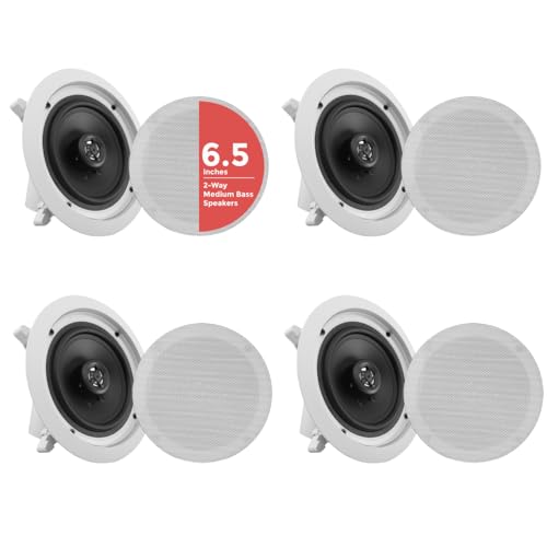 Pyle 6.5” 4 Bluetooth Flush Mount In-wall In-ceiling 2-Way Speaker System Quick Connections...