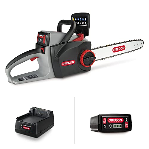 Oregon Cordless 16-inch Self-Sharpening Chainsaw with 4.0 Ah Battery and Charger