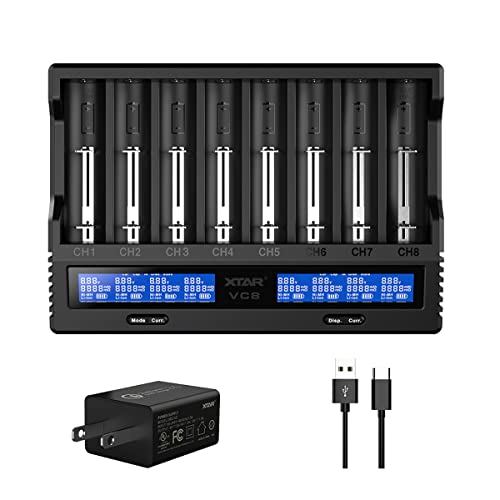 8 Slots 18650 Battery Charger XTAR VC8 Charger USB C 3A Fast Charger 21700 Battery Charger with LCD...