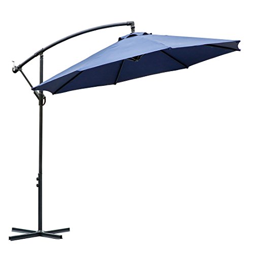 FARLAND 10 ft Offset Cantilever Patio Umbrella Outdoor Market Hanging Umbrellas & Crank with Cross...