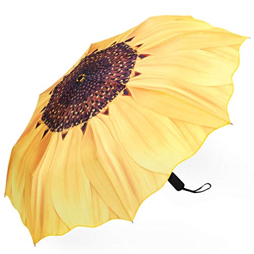 Plemo Automatic Umbrellas, Windproof Purple Daisy Design Compact Folding Umbrellas with Anti-Slip...