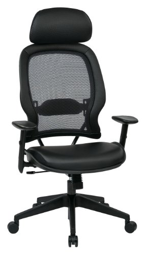 SPACE Seating Professional AirGrid Dark Back and Padded Black Eco Leather Seat, 2-to-1 Synchro Tilt...