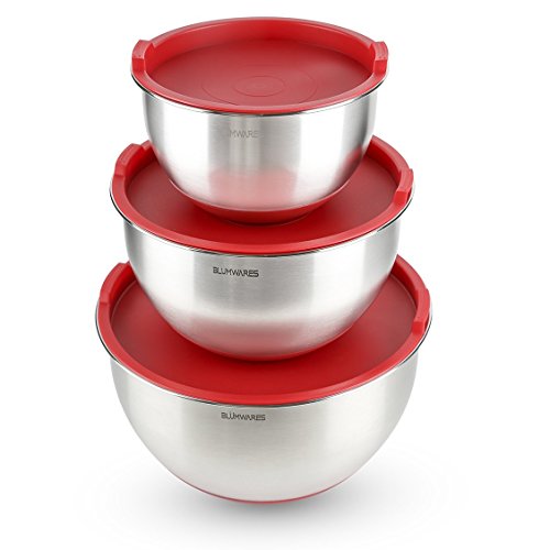 Best Stainless Steel Mixing Bowls Set of 3 with Airtight Lids, Nesting Bowls Set with Marked...