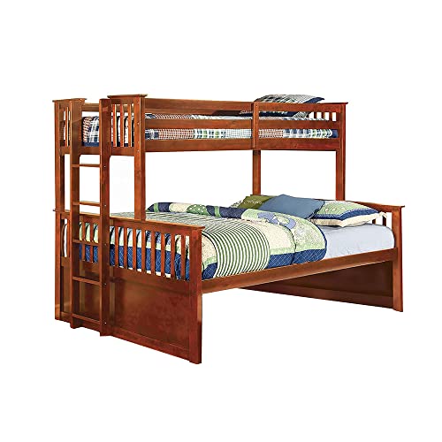 Furniture of America Pammy Twin over Queen Bunk Bed, Oak