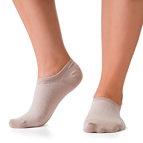 Bam&bü Women's Premium Bamboo No Show Casual Socks - 3 pairs - Beige - Small 5-7.5