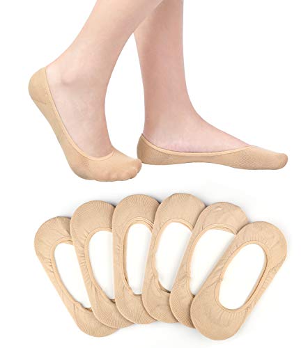 ADFOLF 6 Pairs No Show Socks Women Invisible Non Slip Low Cut Boat Liner Socks (Beige)