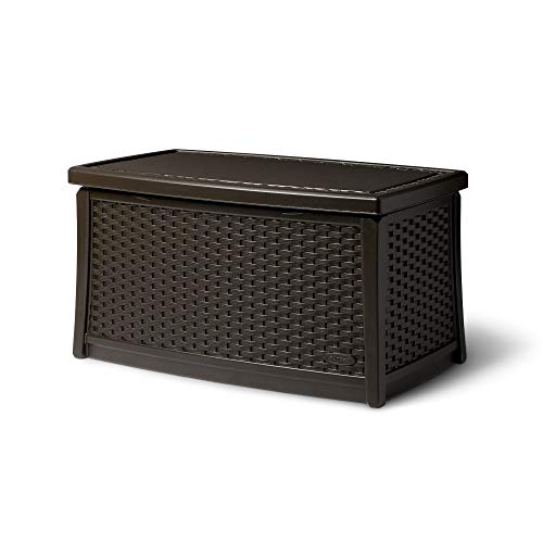Suncast 30 Gallon Resin Outdoor Patio End Table Storage Box, Java, Made in the USA