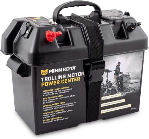 Minn Kota Marine Battery Box Power Center for Trolling Motor Leads with Meter and 12V Accessory...