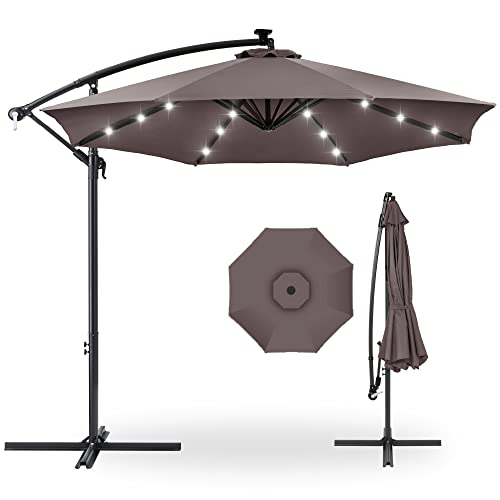 Best Choice Products 10ft Solar LED Offset Hanging Market Patio Umbrella for Backyard, Poolside,...
