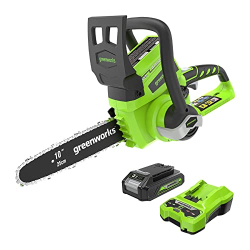 Greenworks 24V 10' Cordless Chainsaw, 2.0Ah Battery and Charger Included