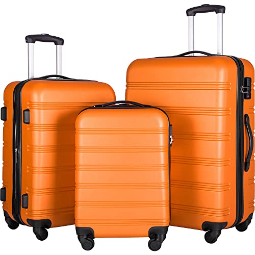 Merax Luggage 3 Piece Expandable Spinner Set Orange