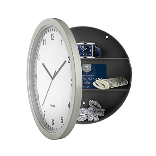 Wall Clock Safe - 10-Inch Battery-Operated Analog Timepiece with Hidden Shelf Storage for Secret...