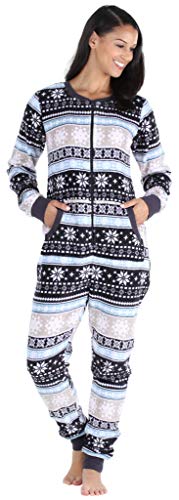 PajamaMania Women's Plush Fleece Non-Footed Onesie Loungewear Pajamas, Fairisle (PMPFR1018-2016-XL)