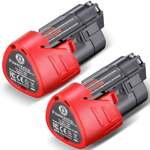 Powerextra 2 Pack 12V 3000mAh Lithium-ion Replacement Battery Compatible with Milwaukee M12...