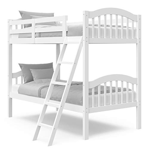 Storkcraft Long Horn Solid Hardwood Twin Bunk Bed, White Twin Bunk Beds for Kids with Ladder and...