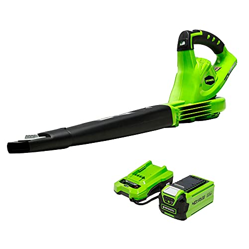 Greenworks 40V Leaf Blower/Sweeper, 150 MPH, Lightweight, Quiet, with 2.0 Ah Battery and Charger,...