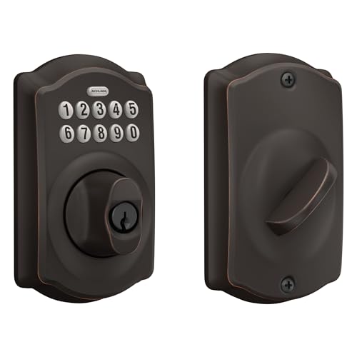 Schlage BE365 V CAM 716 Camelot Keypad Deadbolt, Electronic Keyless Entry Lock, Aged Bronze